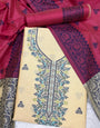 Cream Handloom Raw Silk Warli Work With Contrast Daman Dupatta Dress Material