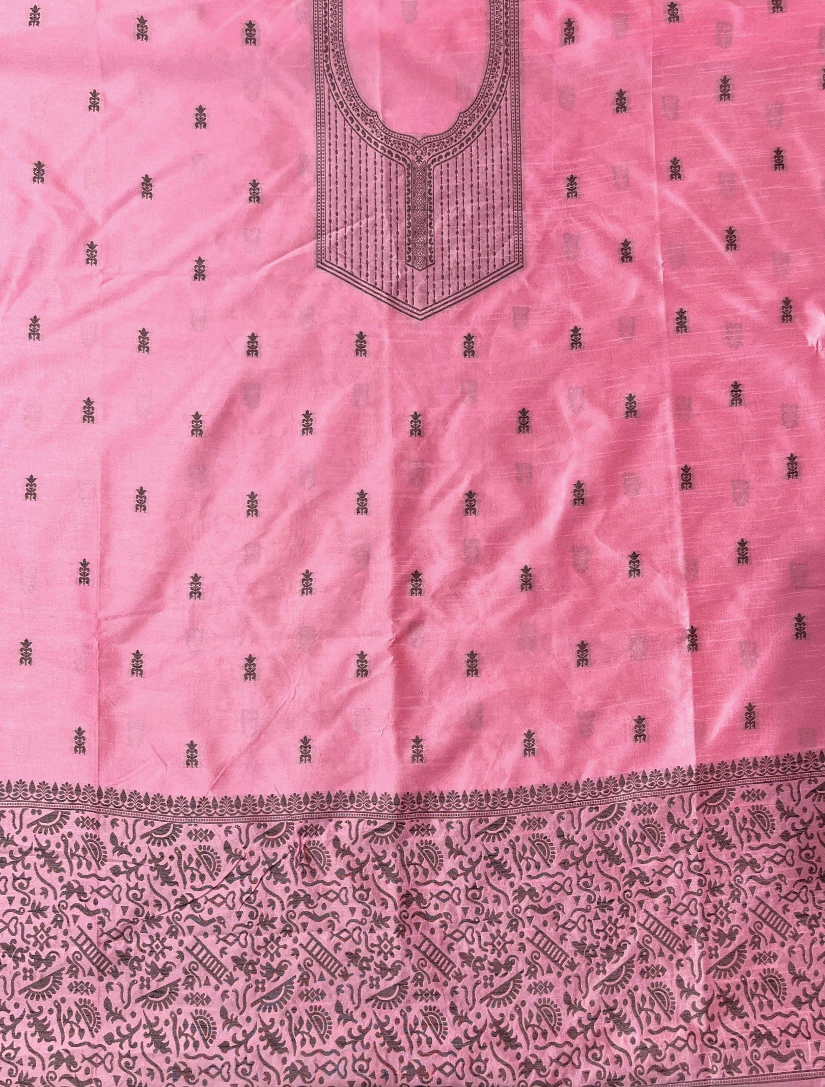 Rose Handloom Raw Silk Warli Work Unstitched 3pis Dress Material