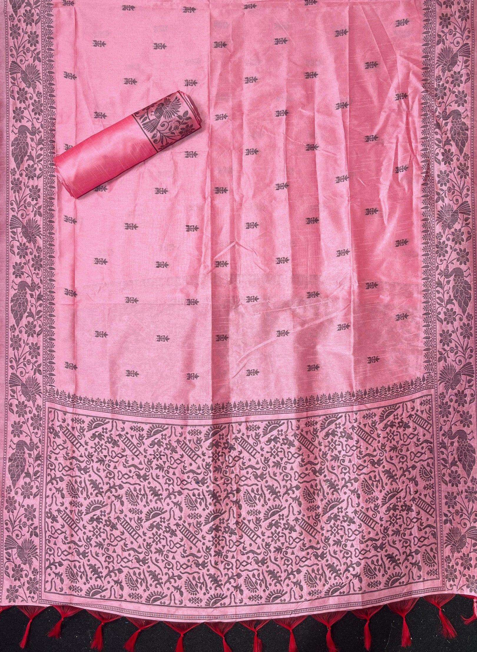 Rose Handloom Raw Silk Warli Work Unstitched 3pis Dress Material