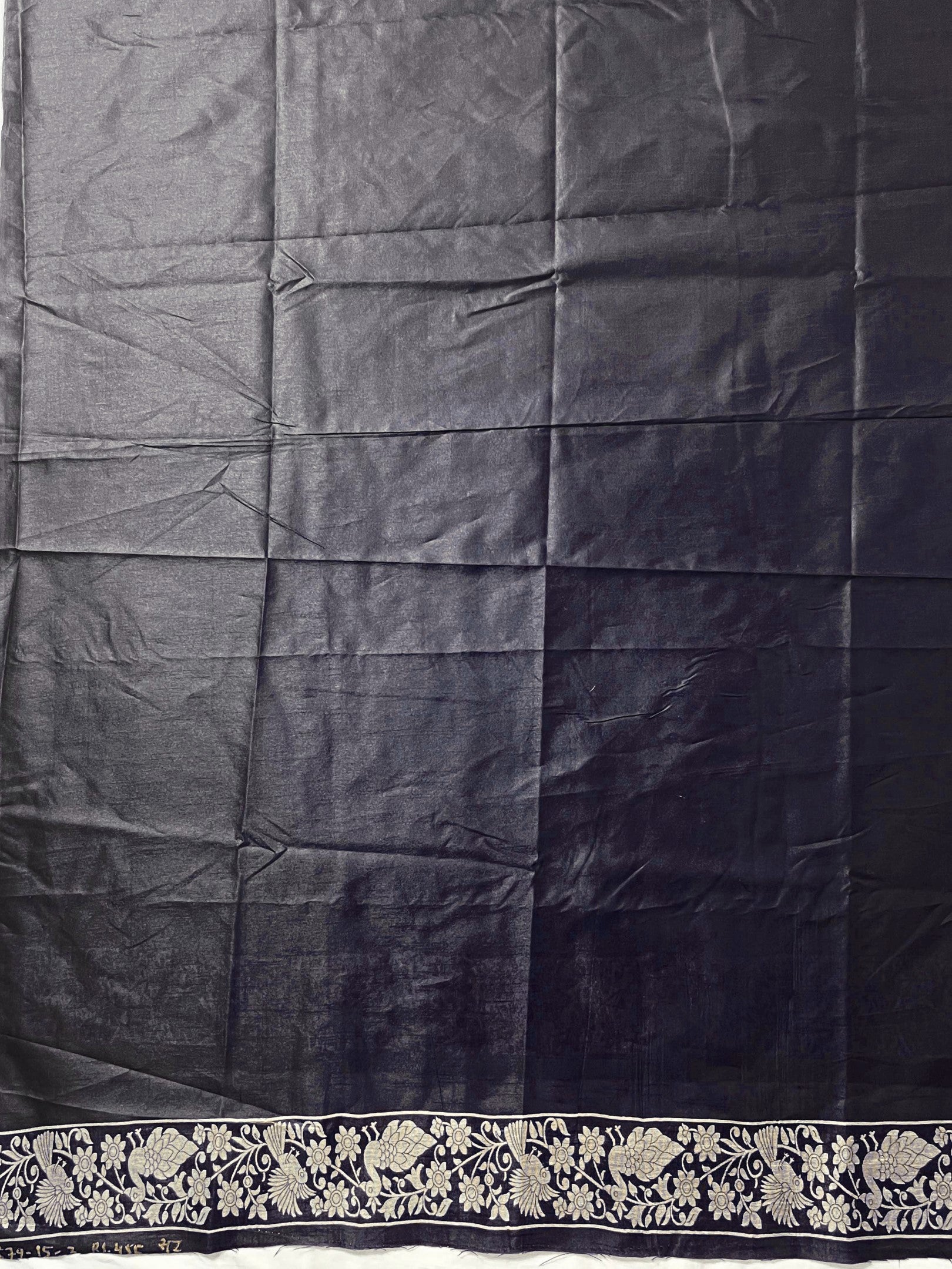 Black Handloom Raw Silk Warli Work Unstitched 3pis Dress Material