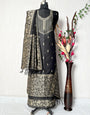 Black Handloom Raw Silk Warli Work Unstitched 3pis Dress Material