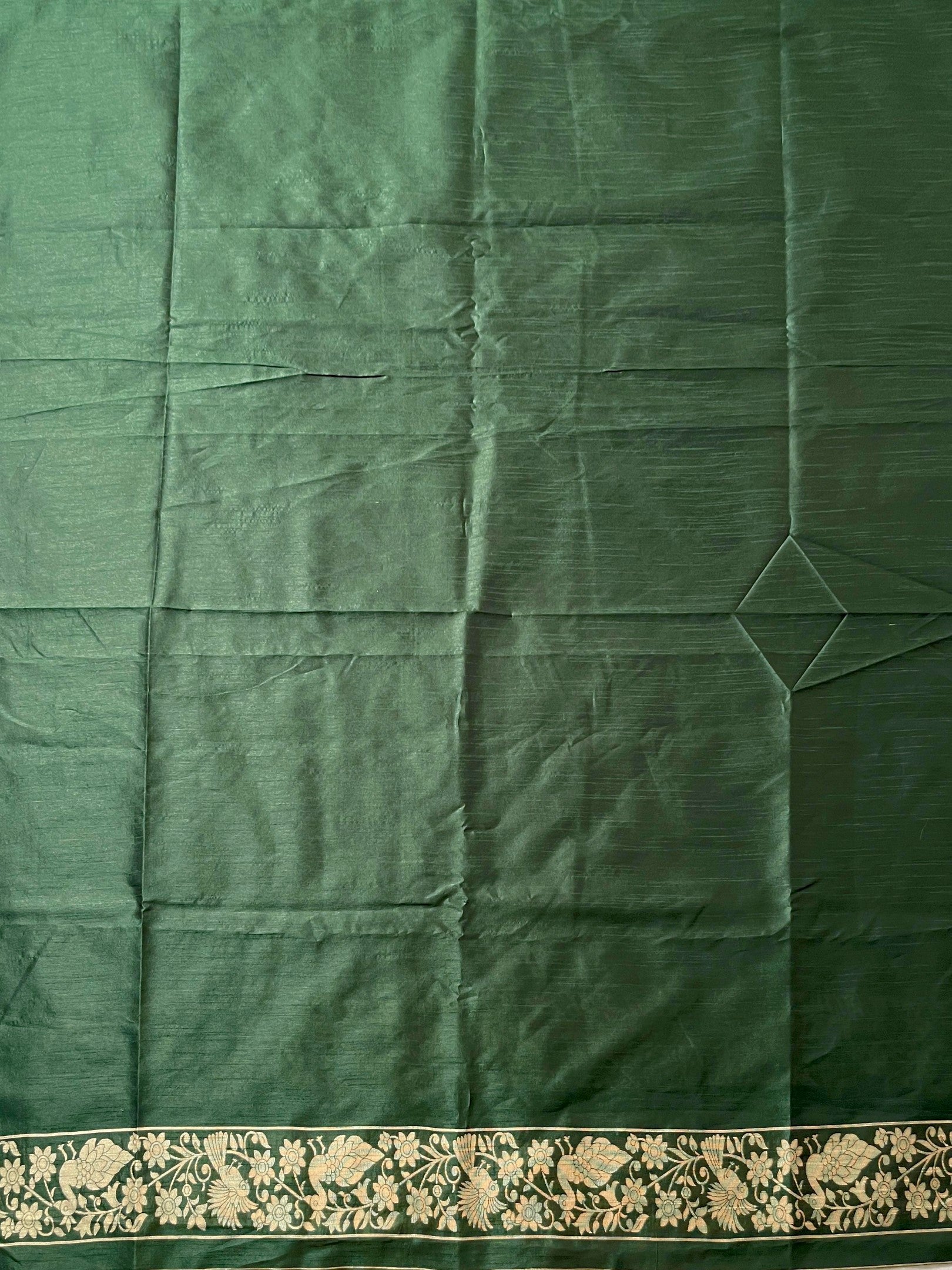 Green Handloom Raw Silk Warli Work Unstitched 3pis Dress Material