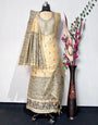 Cream Handloom Raw Silk Warli Work Unstitched 3pis Dress Material