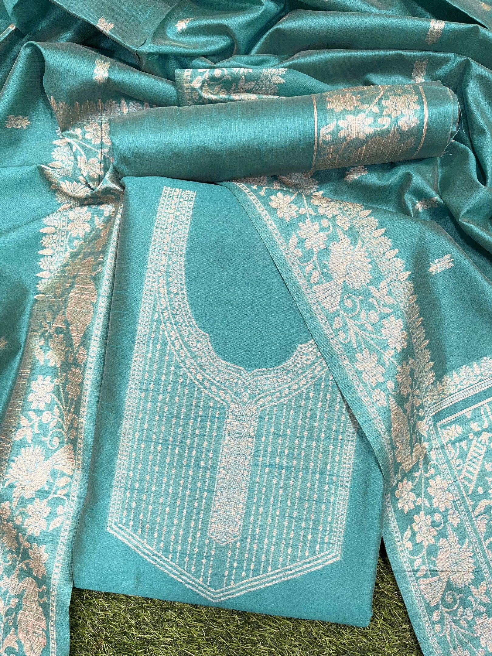 Rama Handloom Raw Silk Warli Work Unstitched 3pis Dress Material