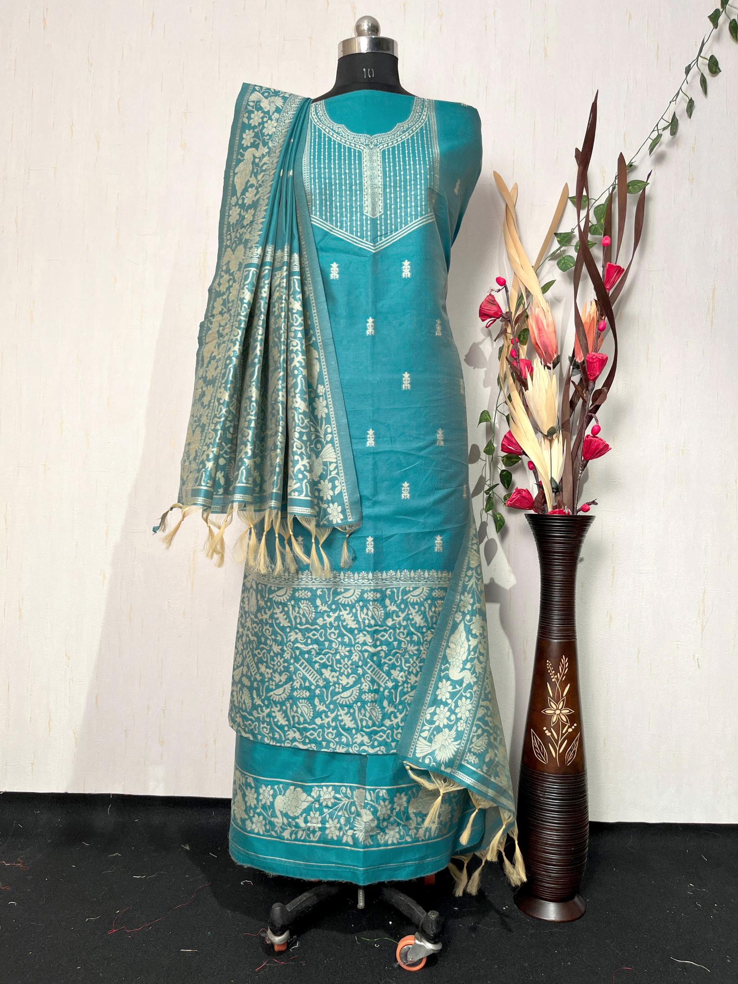 Rama Handloom Raw Silk Warli Work Unstitched 3pis Dress Material