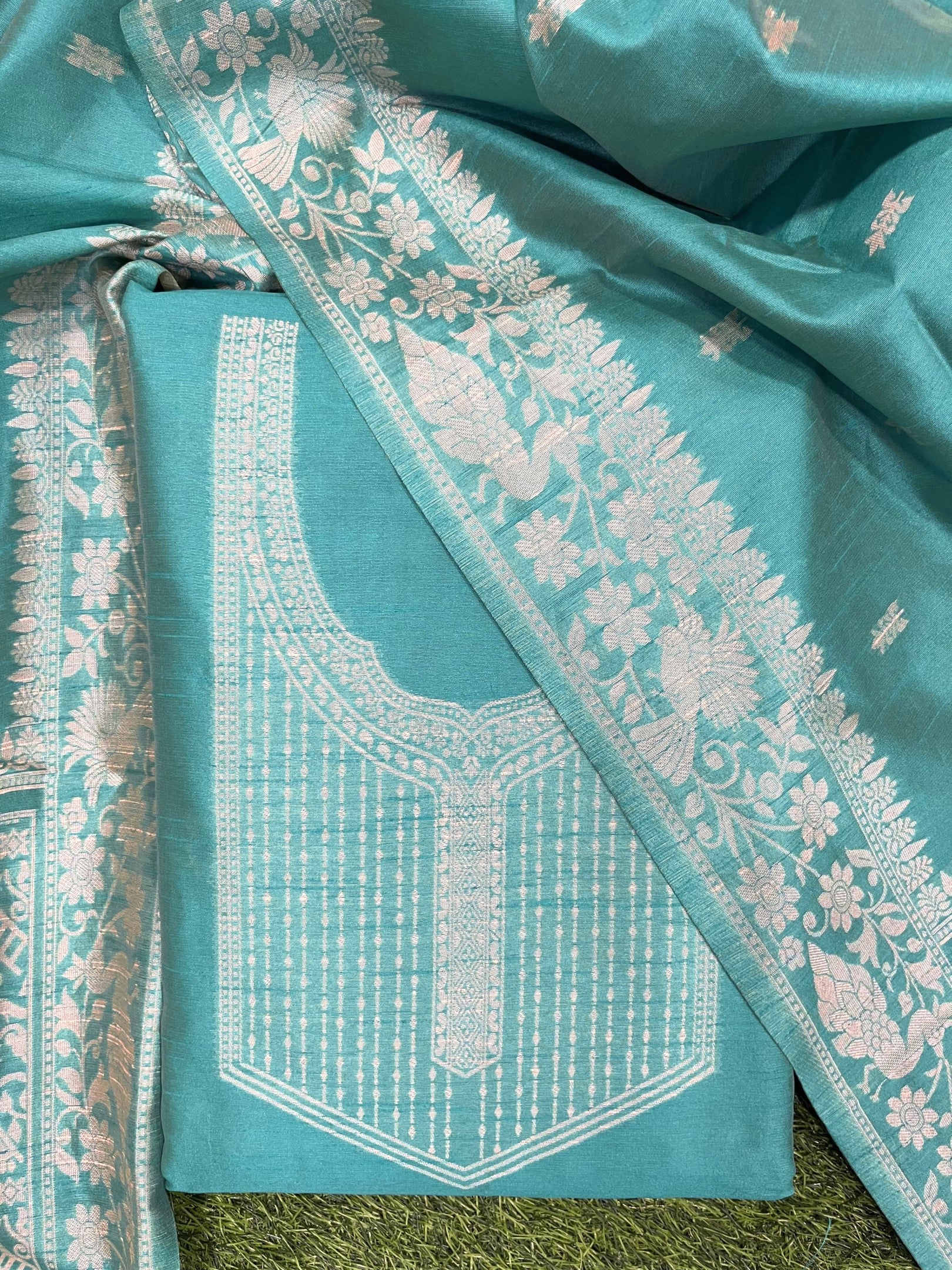 Rama Handloom Raw Silk Warli Work Unstitched 3pis Dress Material