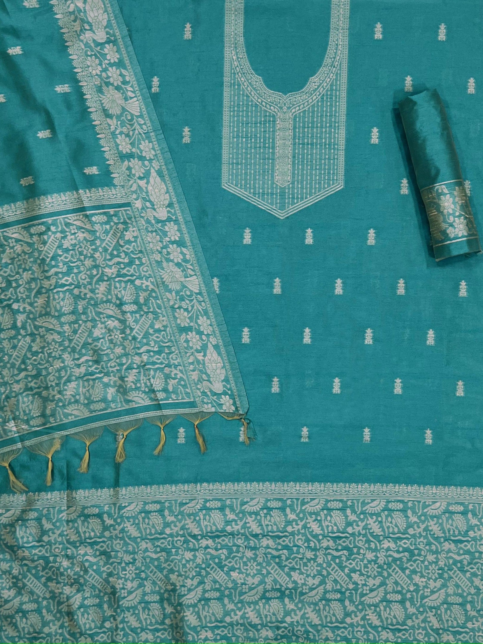 Rama Handloom Raw Silk Warli Work Unstitched 3pis Dress Material