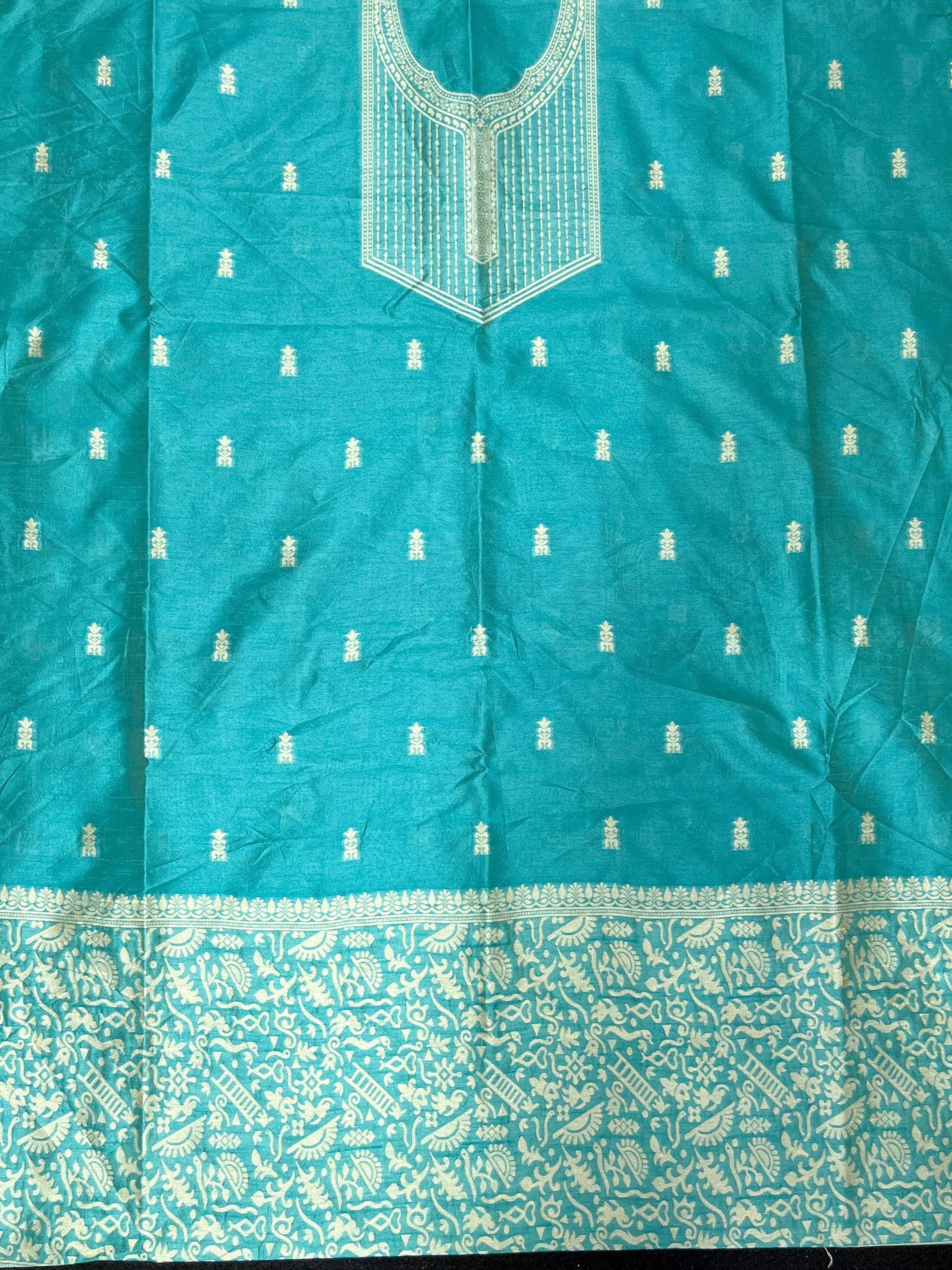 Rama Handloom Raw Silk Warli Work Unstitched 3pis Dress Material