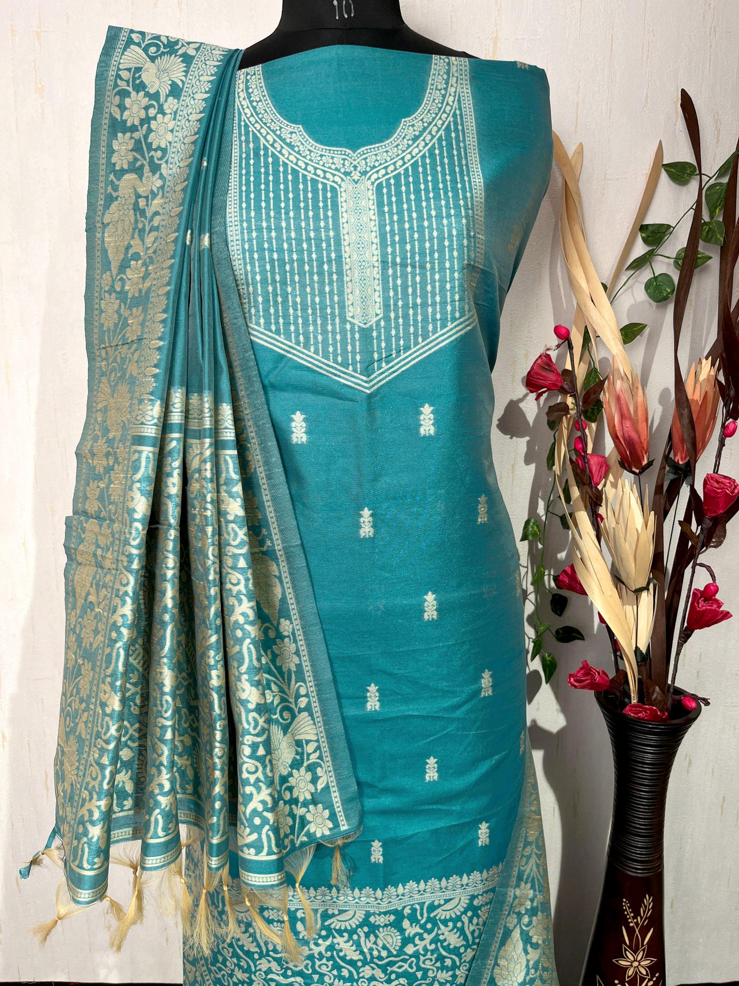 Rama Handloom Raw Silk Warli Work Unstitched 3pis Dress Material