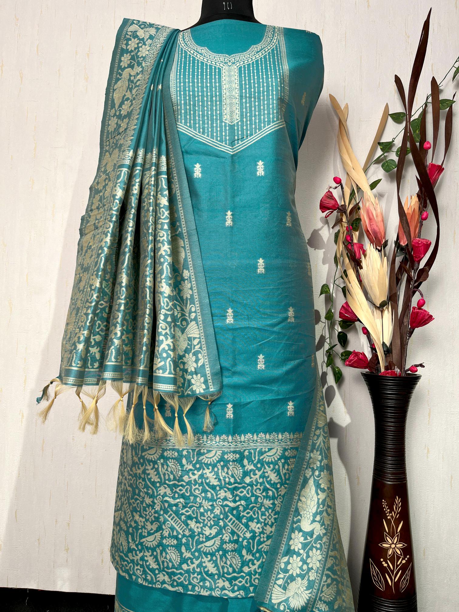 Rama Handloom Raw Silk Warli Work Unstitched 3pis Dress Material