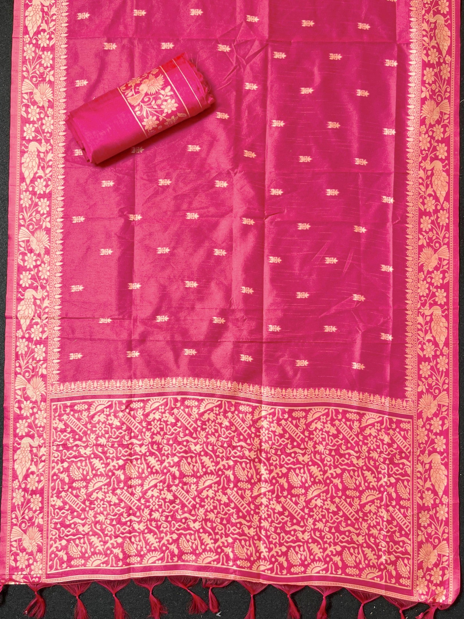 Pink Handloom Raw Silk Warli Work Unstitched 3pis Dress Material