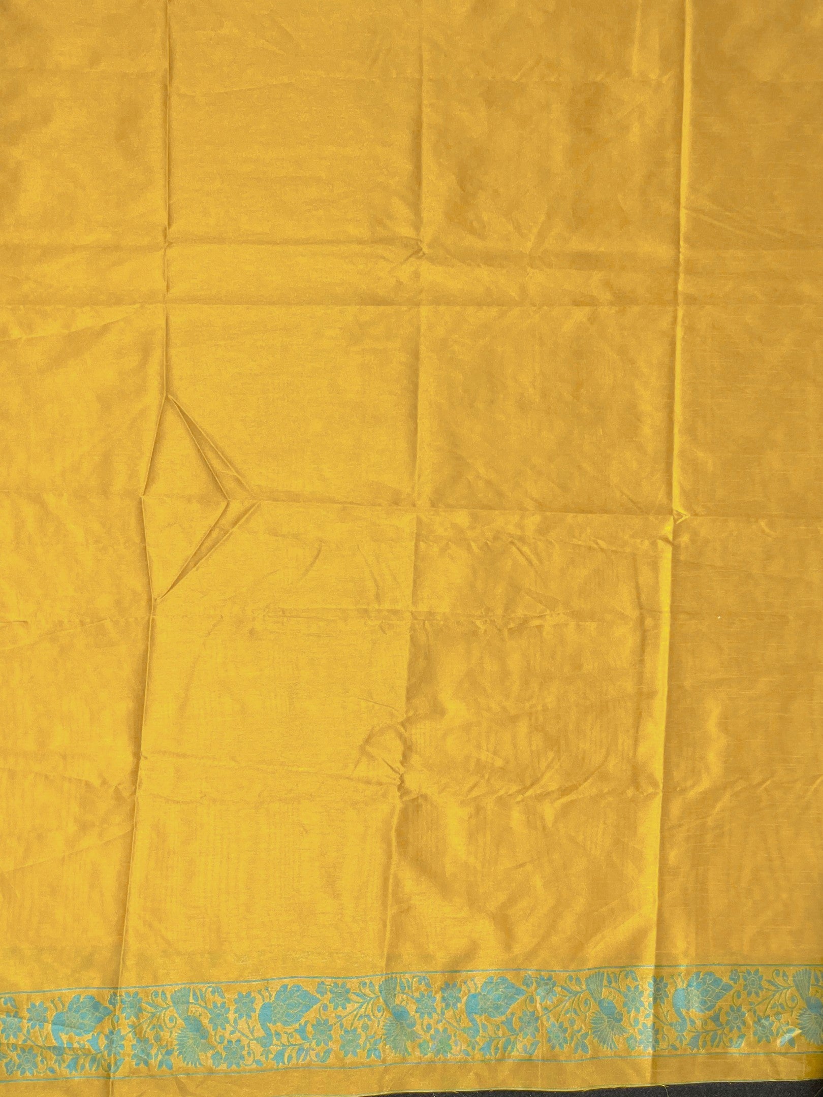 Yellow Handloom Raw Silk Warli Work Unstitched 3pis Dress Material