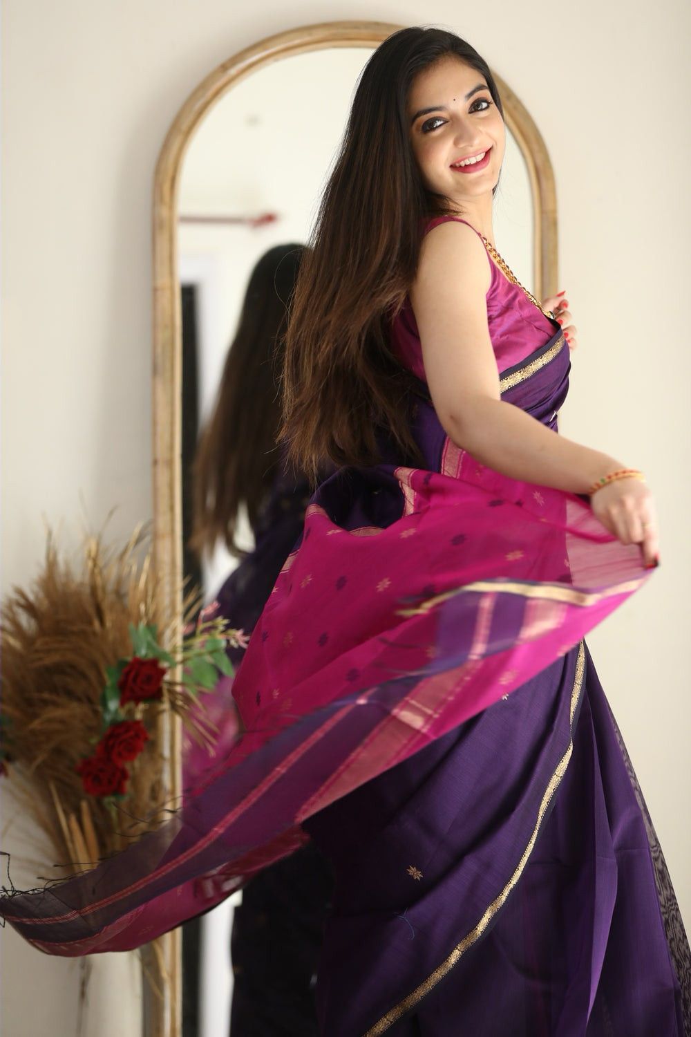 Imbrication Purple Cotton Silk Weaving Saree