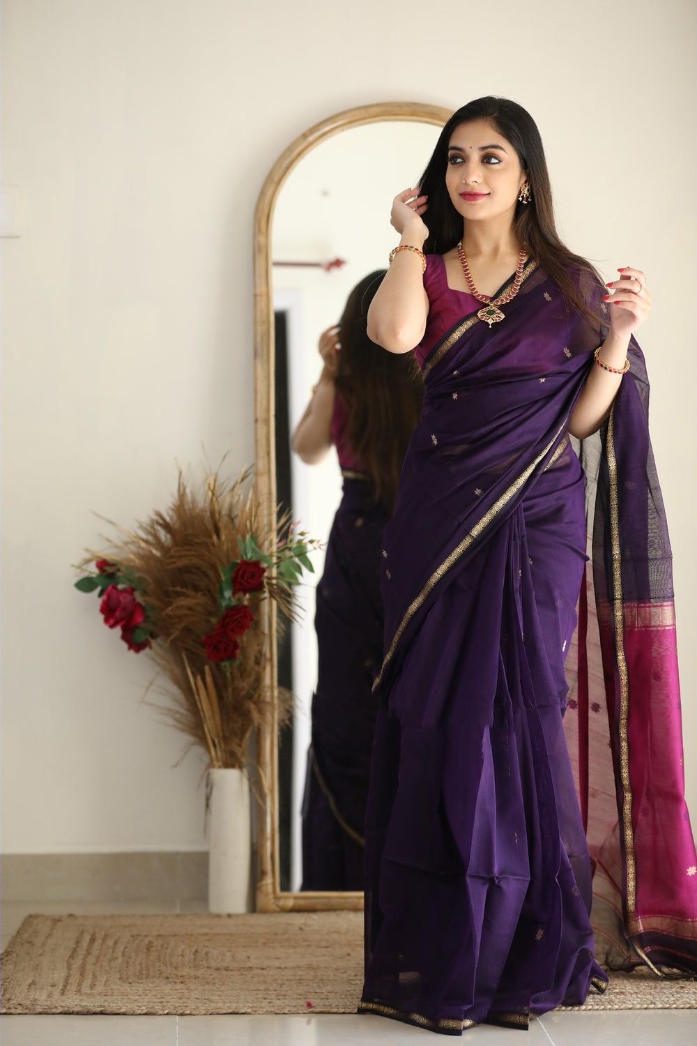Imbrication Purple Cotton Silk Weaving Saree