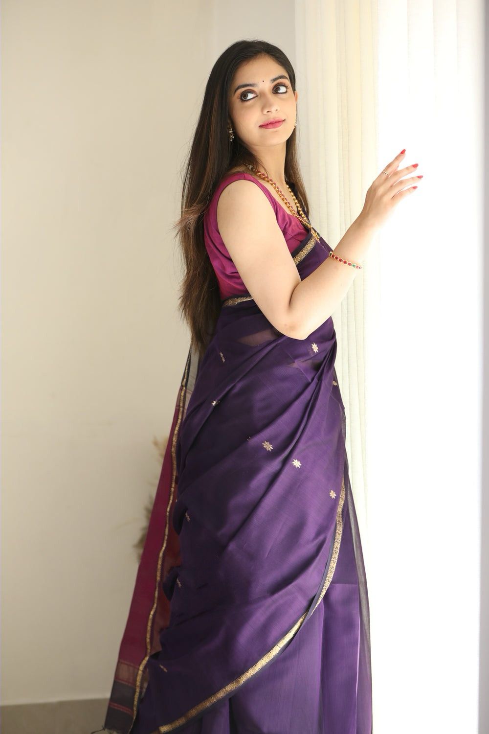 Imbrication Purple Cotton Silk Weaving Saree