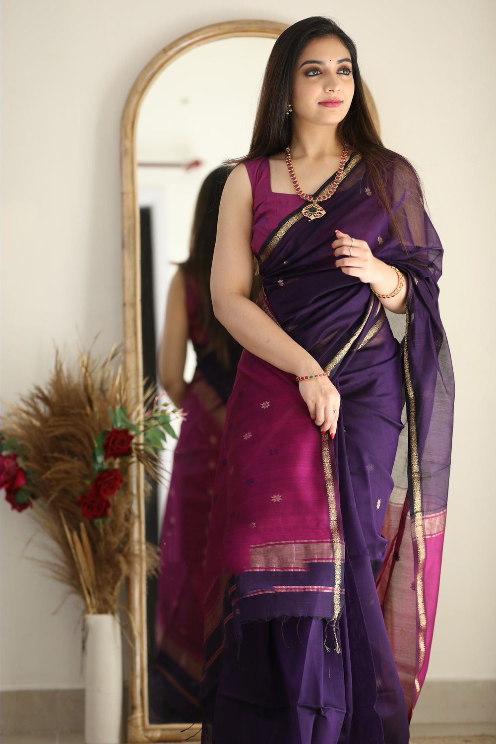 Imbrication Purple Cotton Silk Weaving Saree
