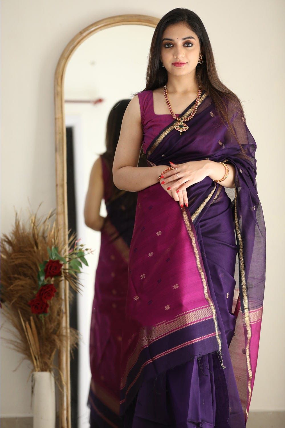 Imbrication Purple Cotton Silk Weaving Saree