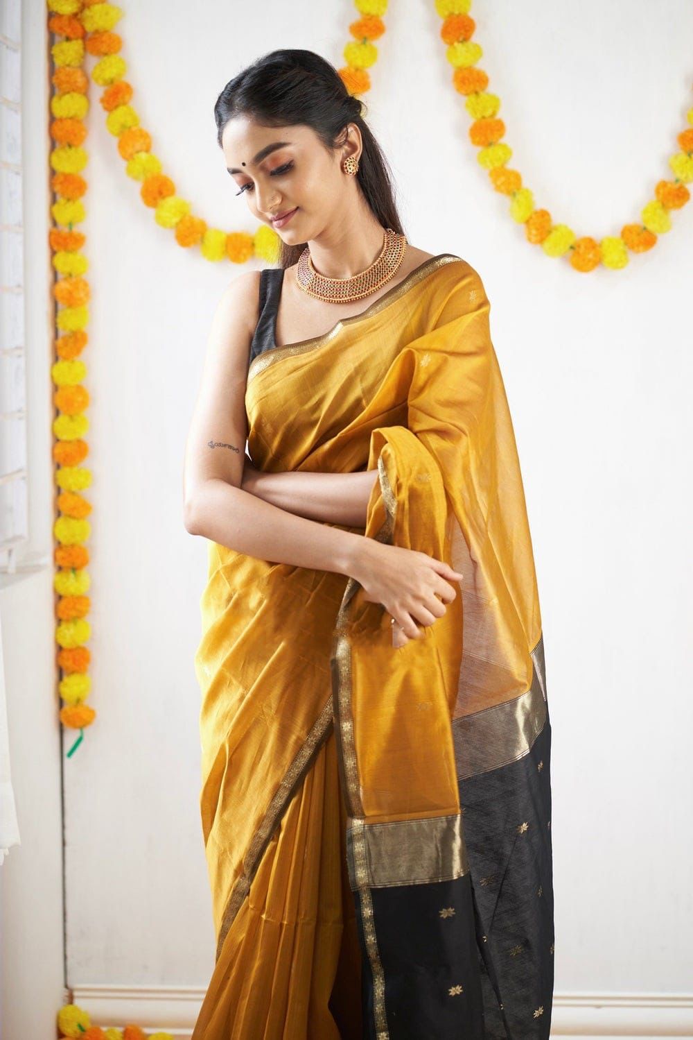 Petrichor Yellow Cotton Silk Weaving Saree