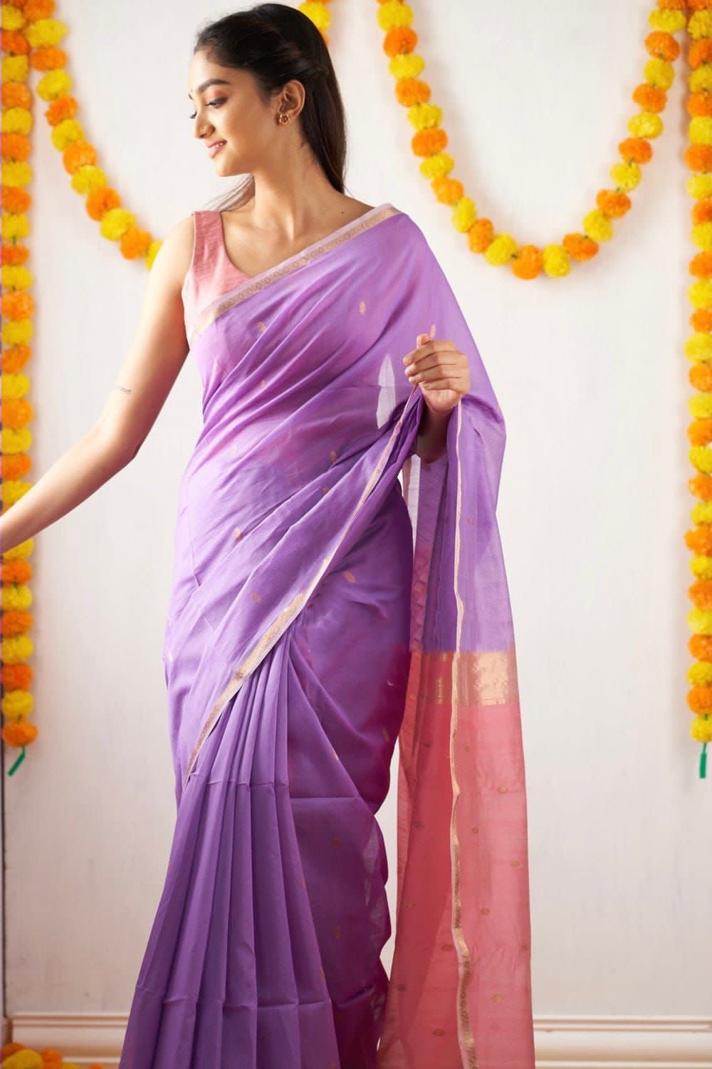 Precious Lavender Cotton Silk Weaving Saree