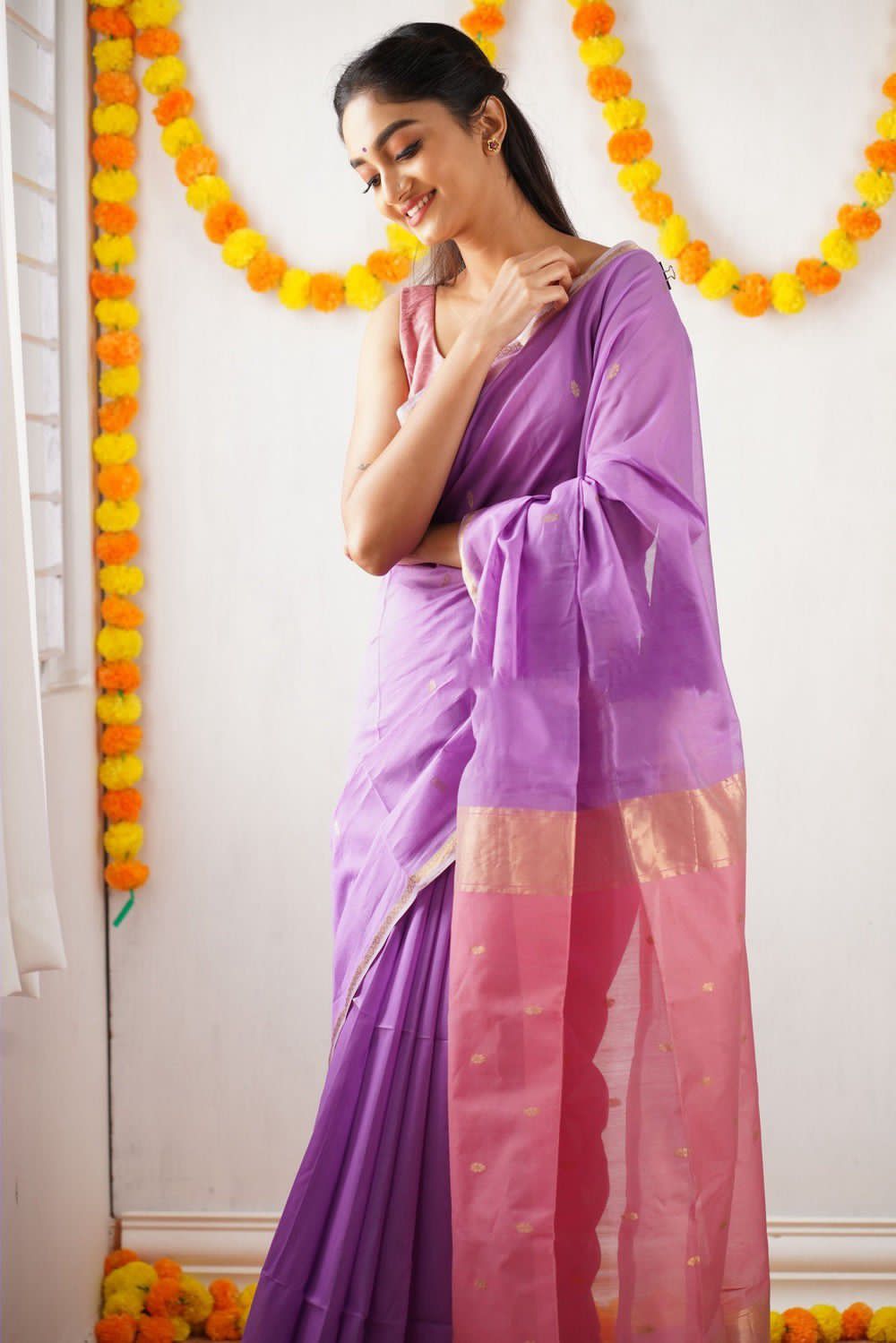 Precious Lavender Cotton Silk Weaving Saree