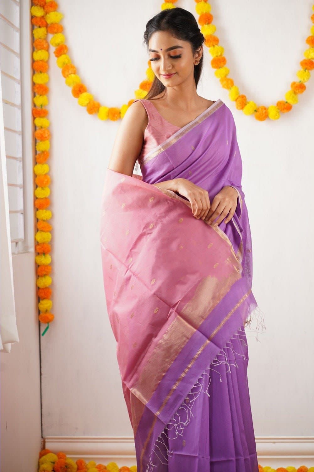 Precious Lavender Cotton Silk Weaving Saree