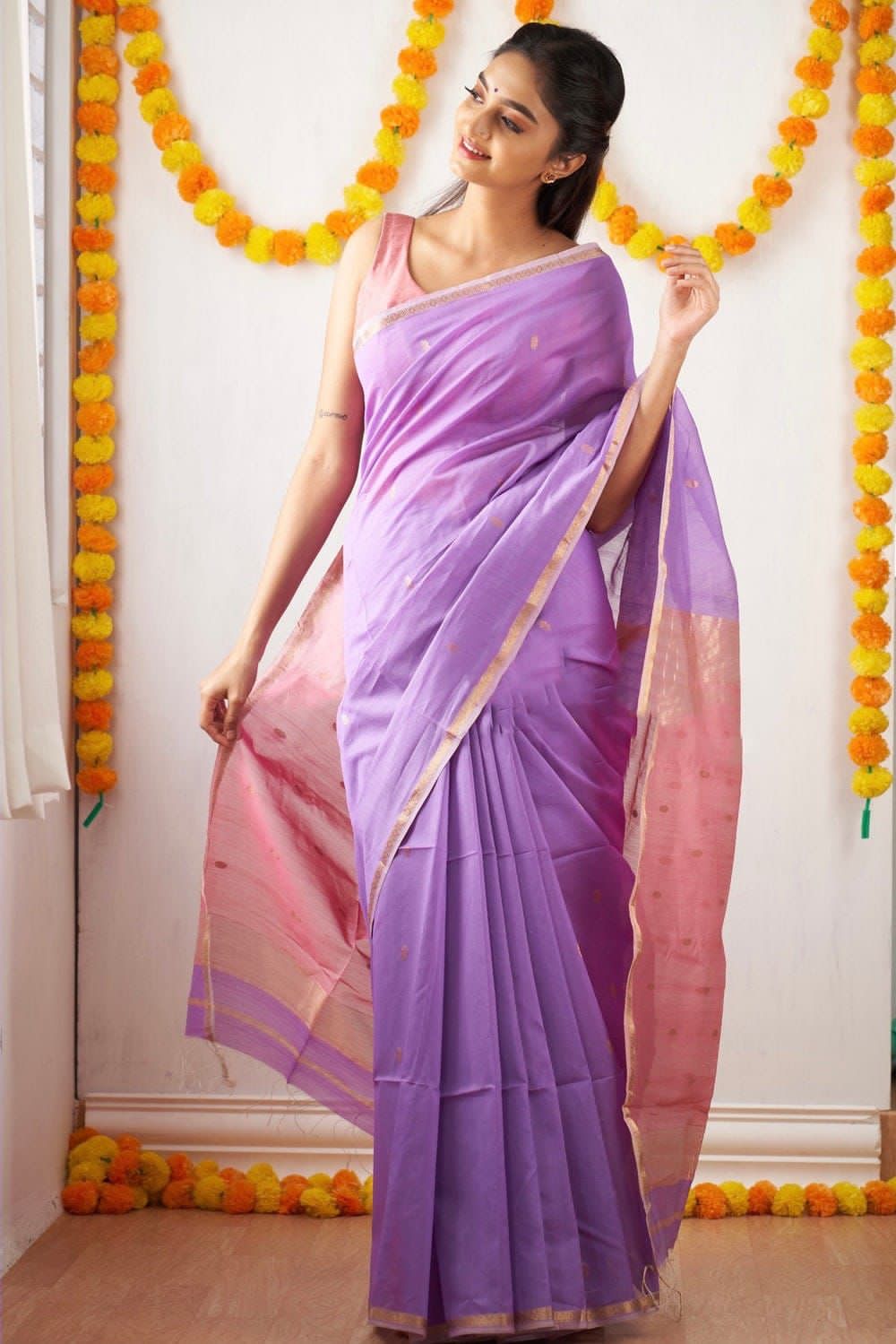 Precious Lavender Cotton Silk Weaving Saree