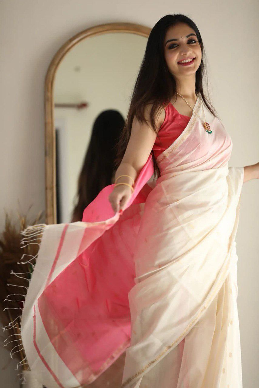 Impressive Off White Cotton Silk Weaving Saree