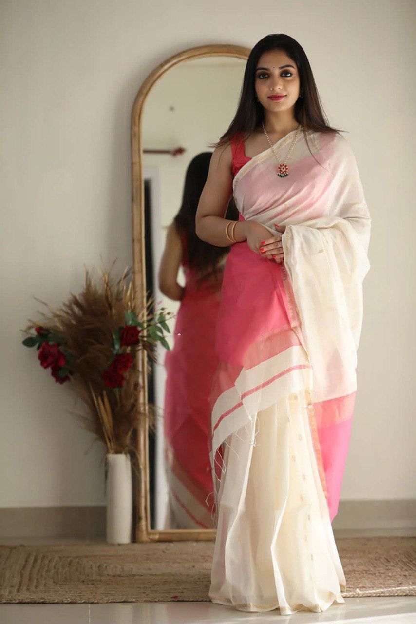 Impressive Off White Cotton Silk Weaving Saree