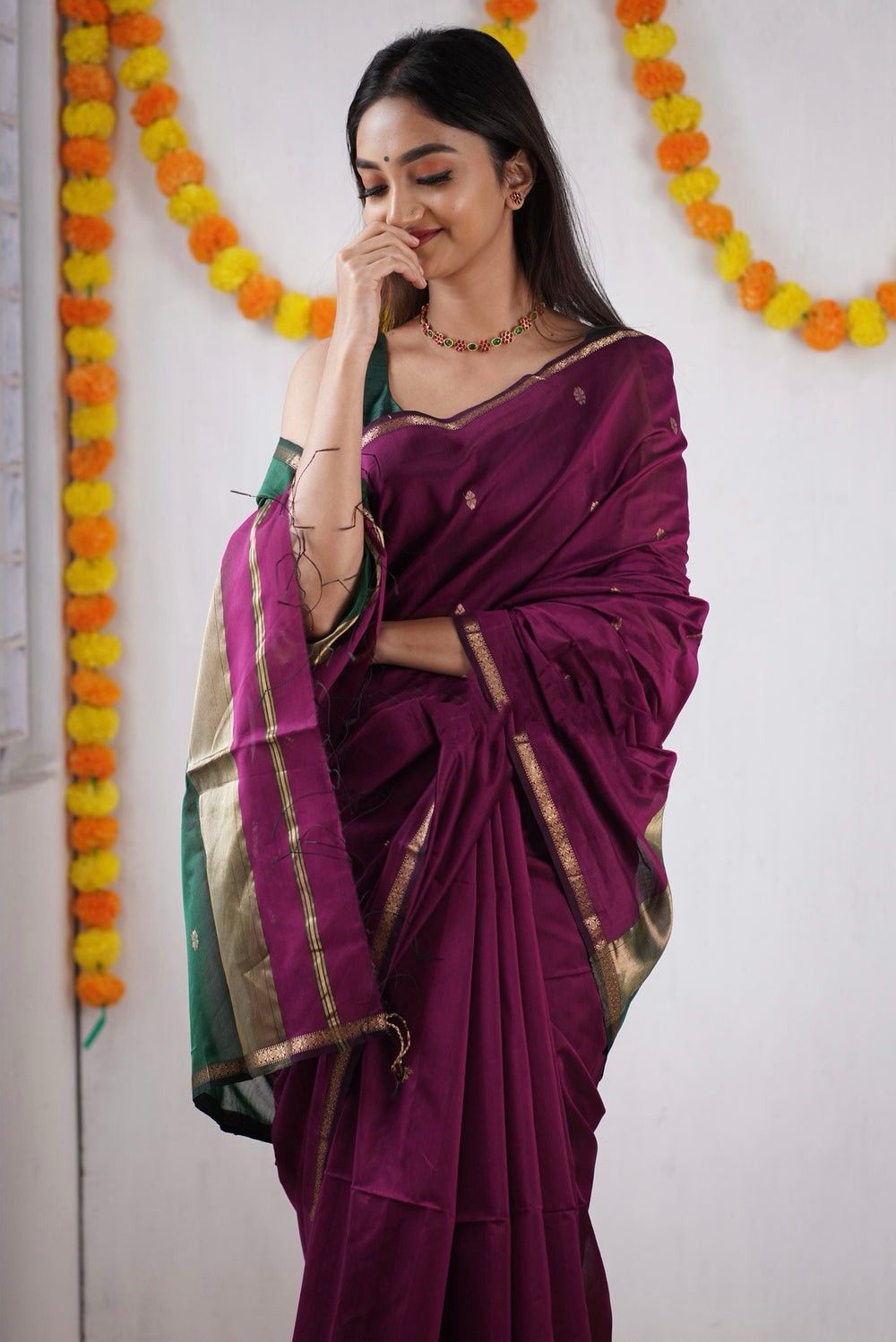 Ebullience Wine Cotton Silk Weaving Saree