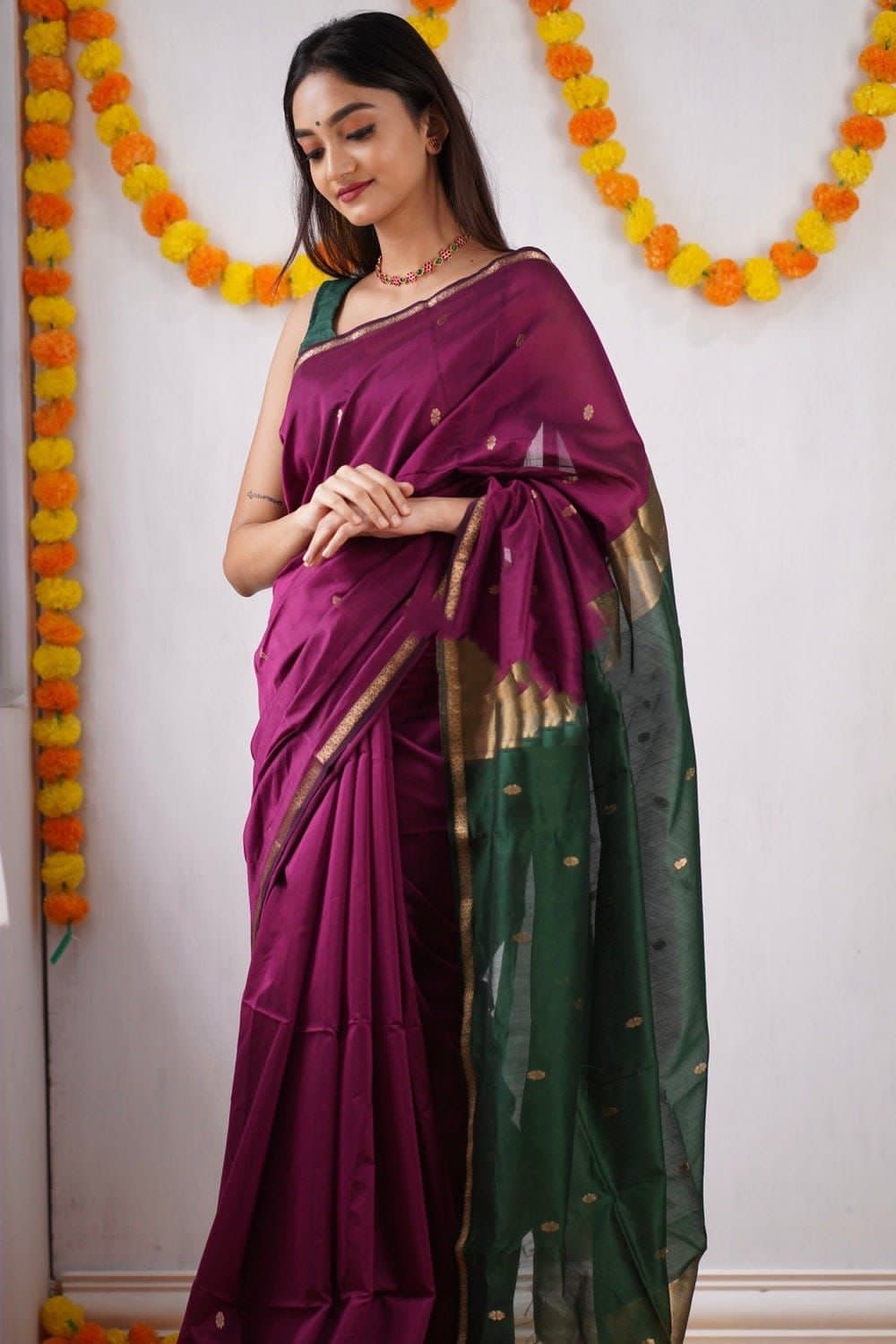 Ebullience Wine Cotton Silk Weaving Saree
