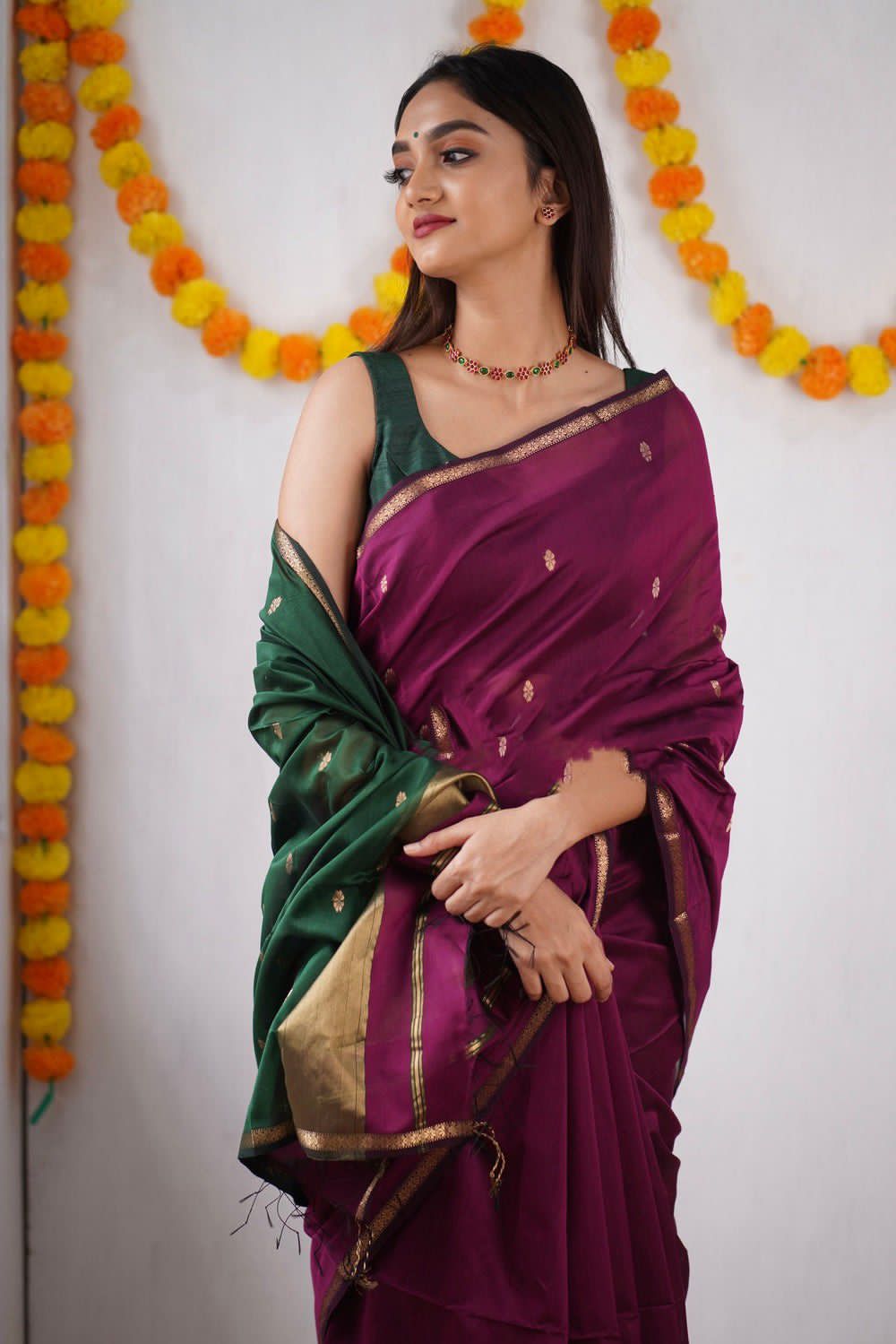 Ebullience Wine Cotton Silk Weaving Saree