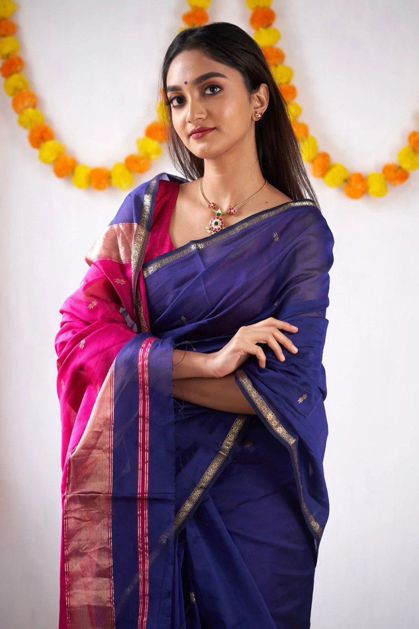 Assemblage Royal Blue Cotton Silk Weaving Saree