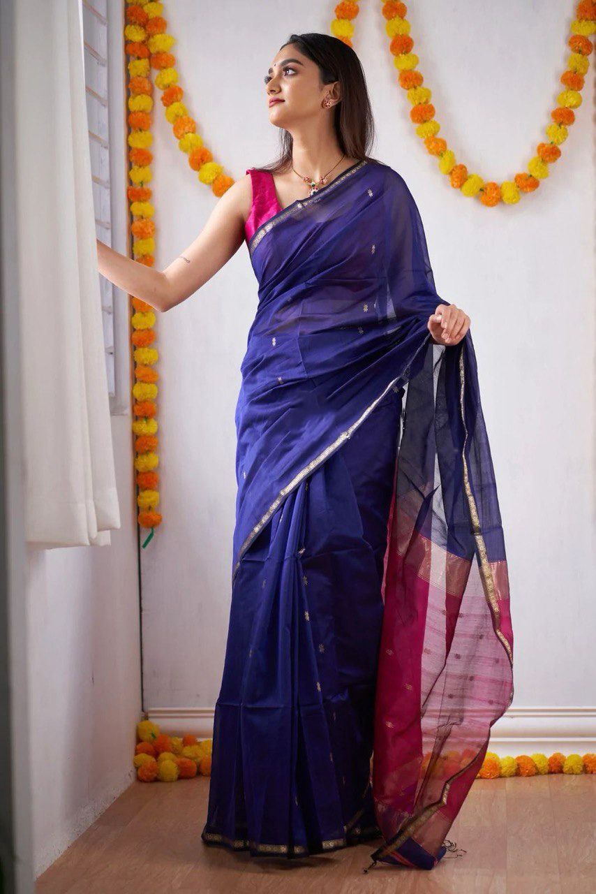 Assemblage Royal Blue Cotton Silk Weaving Saree