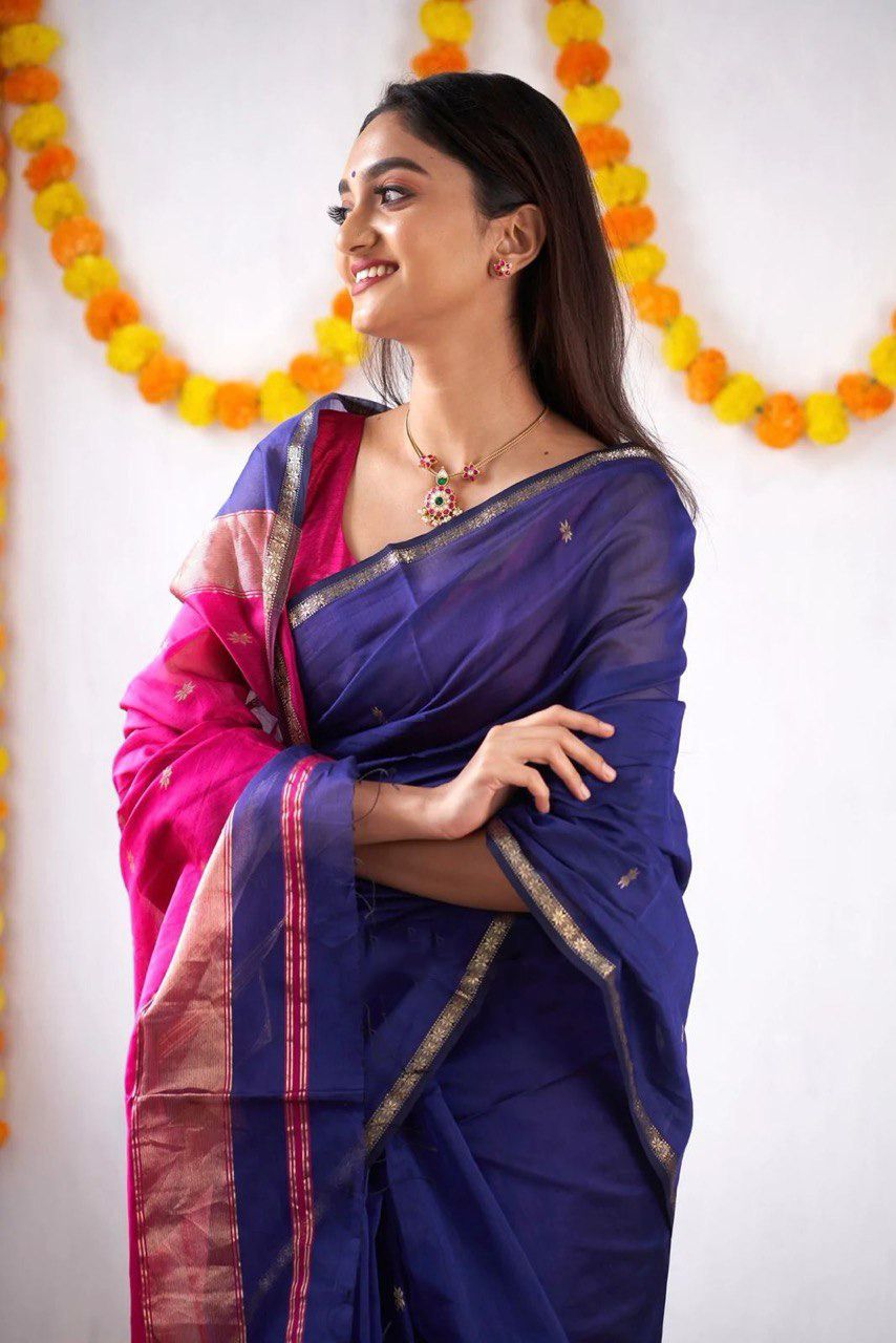 Assemblage Royal Blue Cotton Silk Weaving Saree