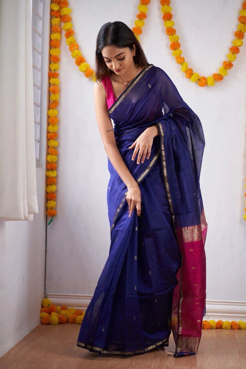 Assemblage Royal Blue Cotton Silk Weaving Saree
