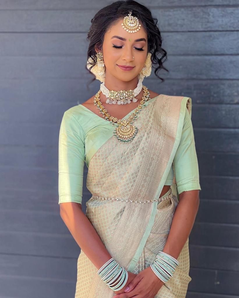 Energetic Beige Kanjivaram Silk Weaving Saree