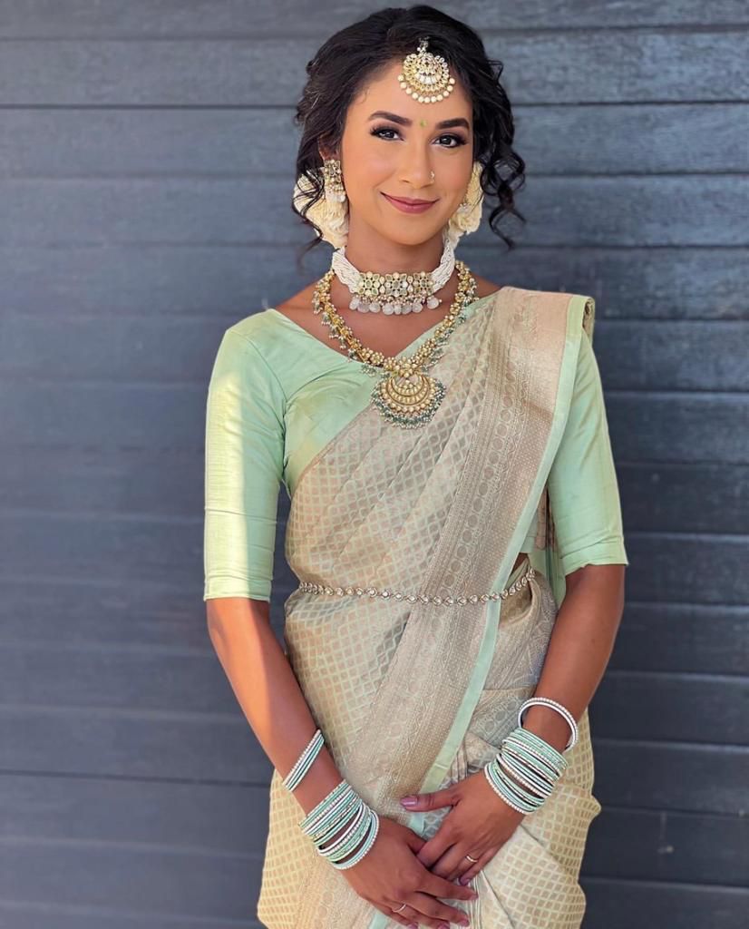 Energetic Beige Kanjivaram Silk Weaving Saree