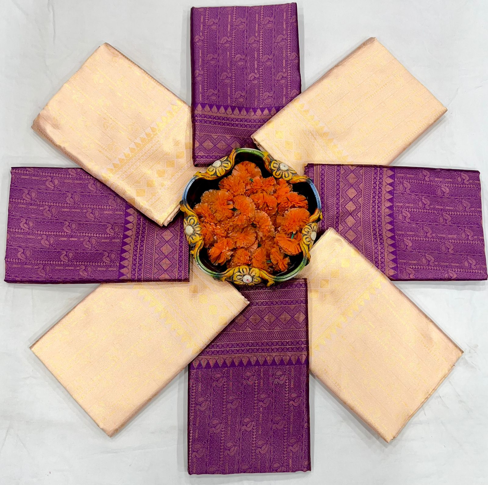 Charming Cream Kanjivaram Silk Weaving Saree