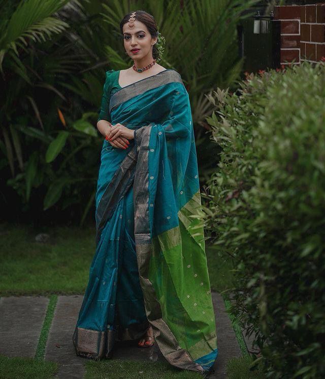 Gorgeous Rama Soft Silk Weaving Saree
