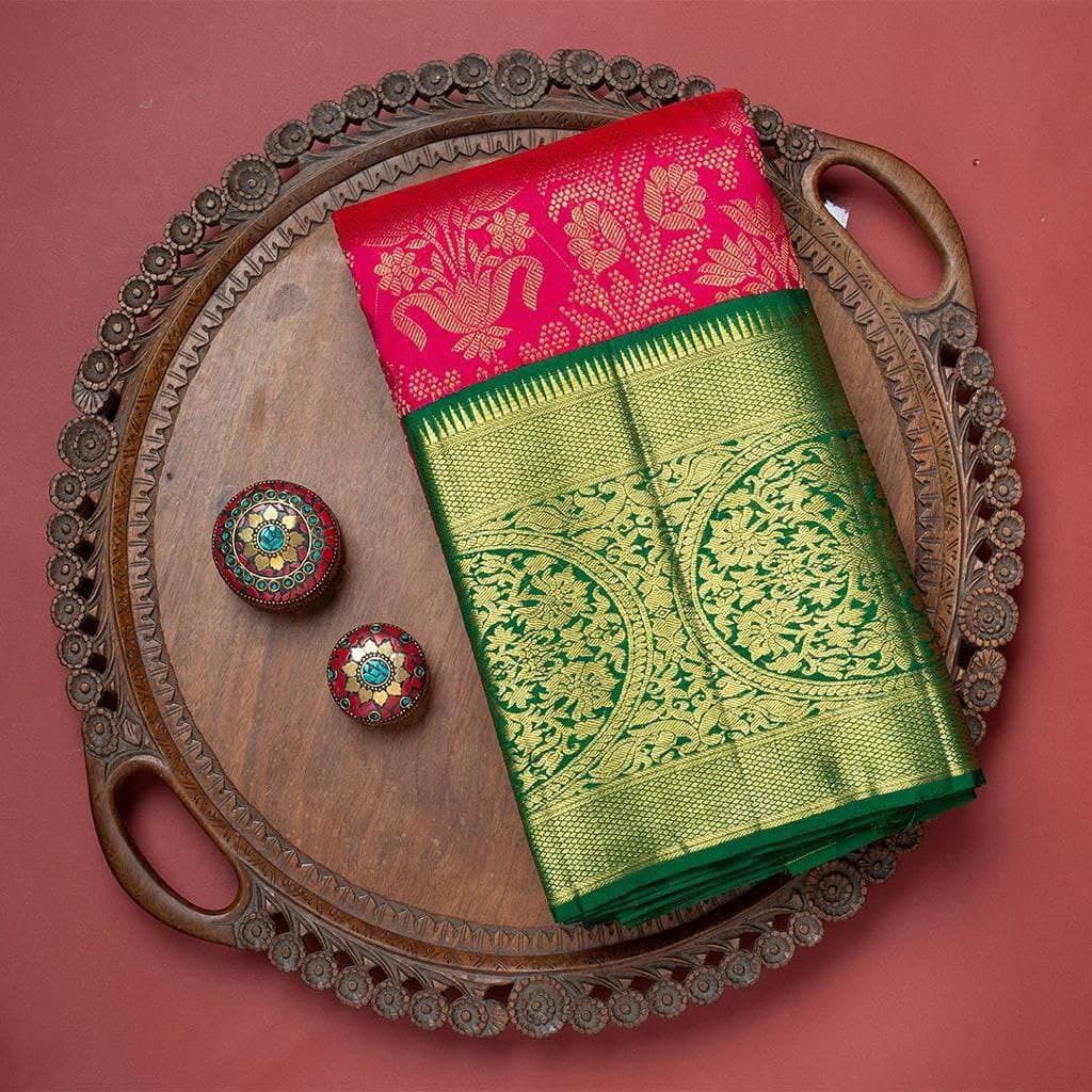 Breathtaking Dark Pink Soft Banarasi Silk Weaving Saree