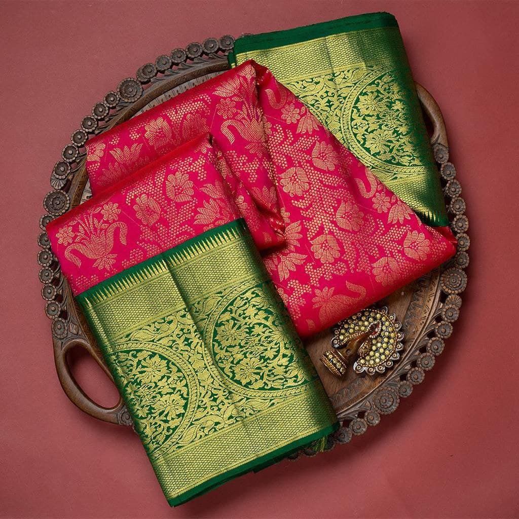 Breathtaking Dark Pink Soft Banarasi Silk Weaving Saree