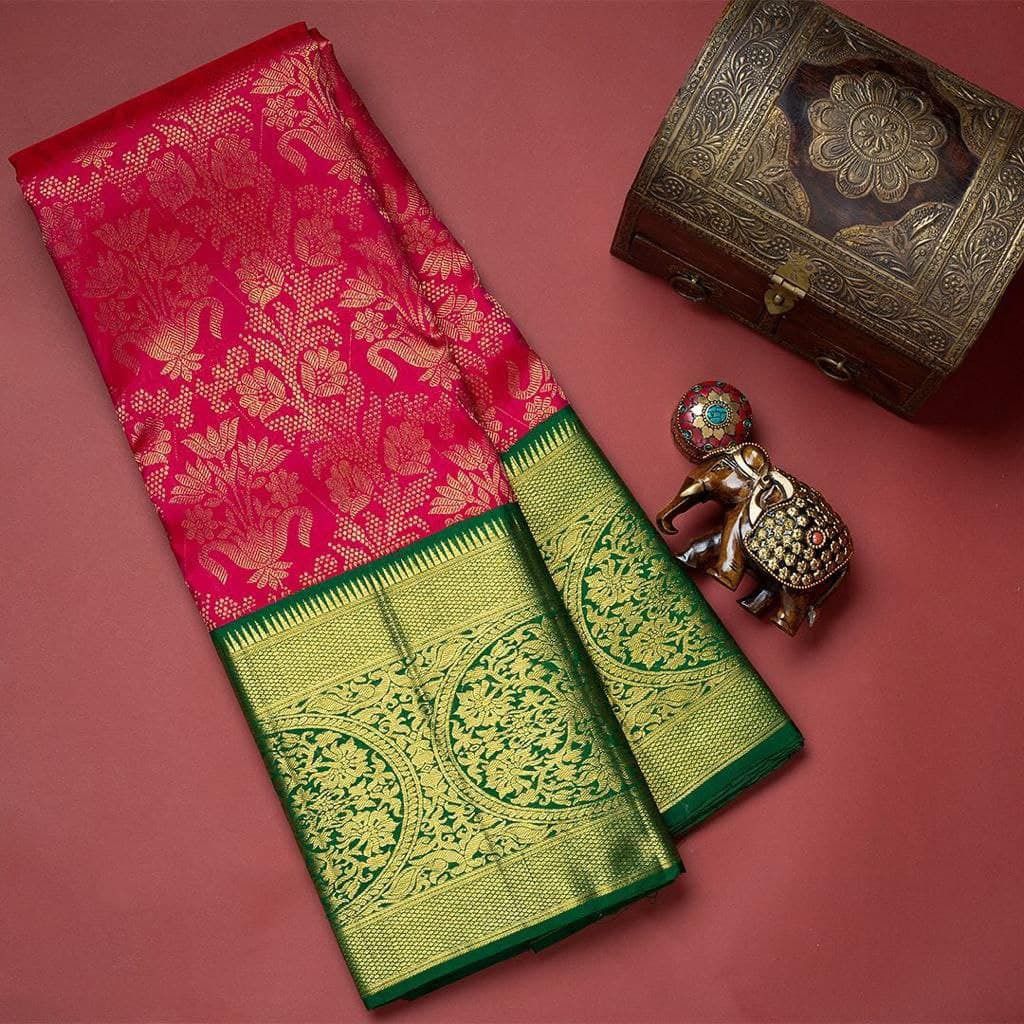 Breathtaking Dark Pink Soft Banarasi Silk Weaving Saree