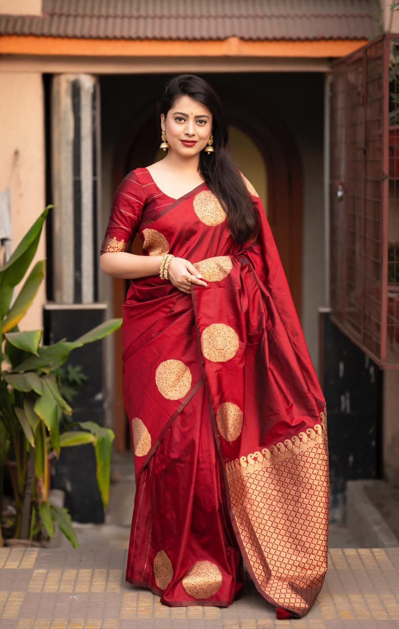 Graceful Maroon Soft Silk Weaving Saree