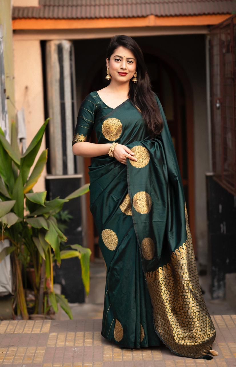 Exuberance Dark Green Soft Silk Weaving Saree