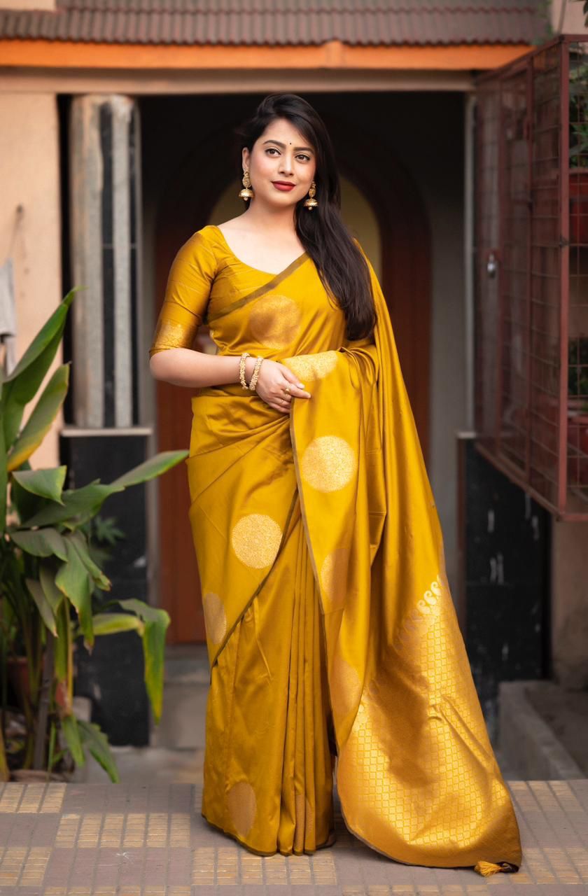 Mythical Yellow Soft Silk Weaving Saree