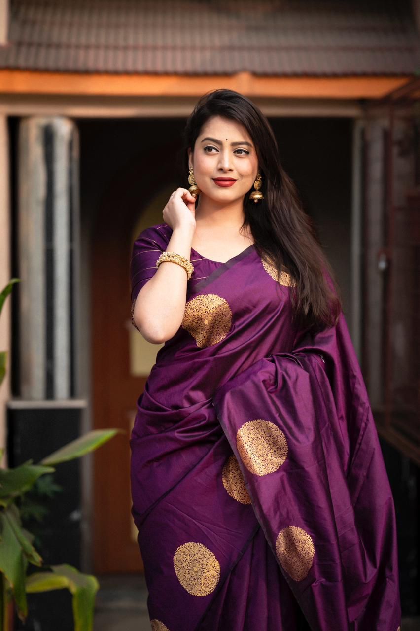 Stunning Purple Soft Silk Weaving Saree