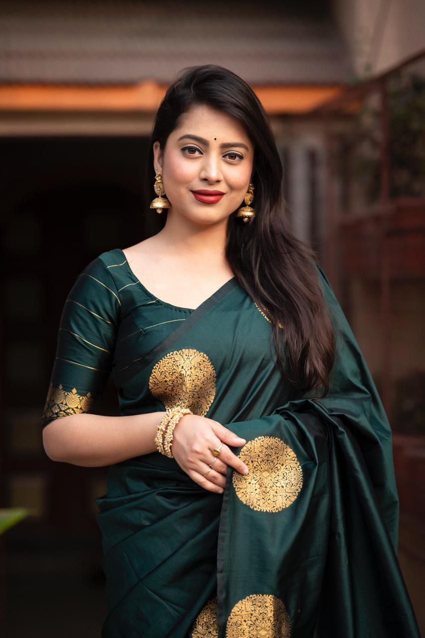 Exuberance Dark Green Soft Silk Weaving Saree