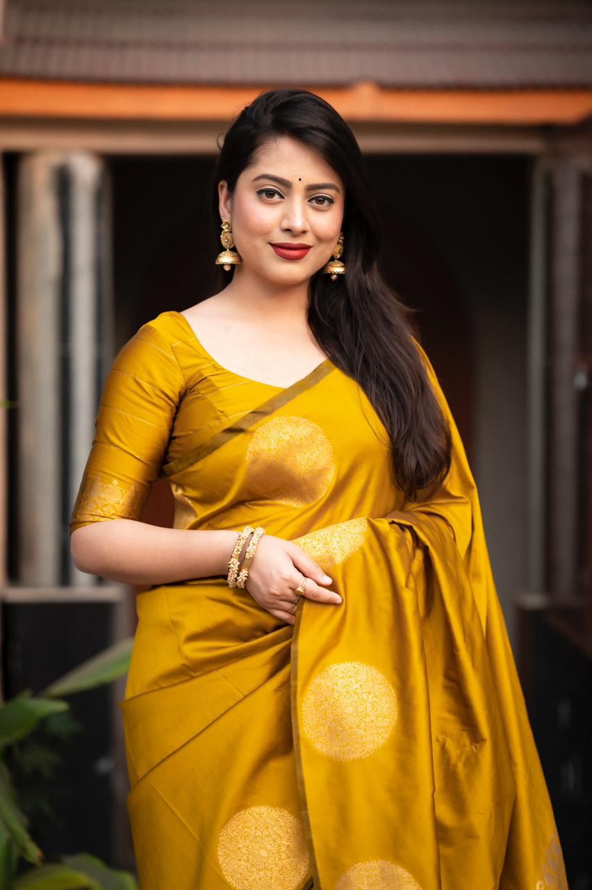 Mythical Yellow Soft Silk Weaving Saree