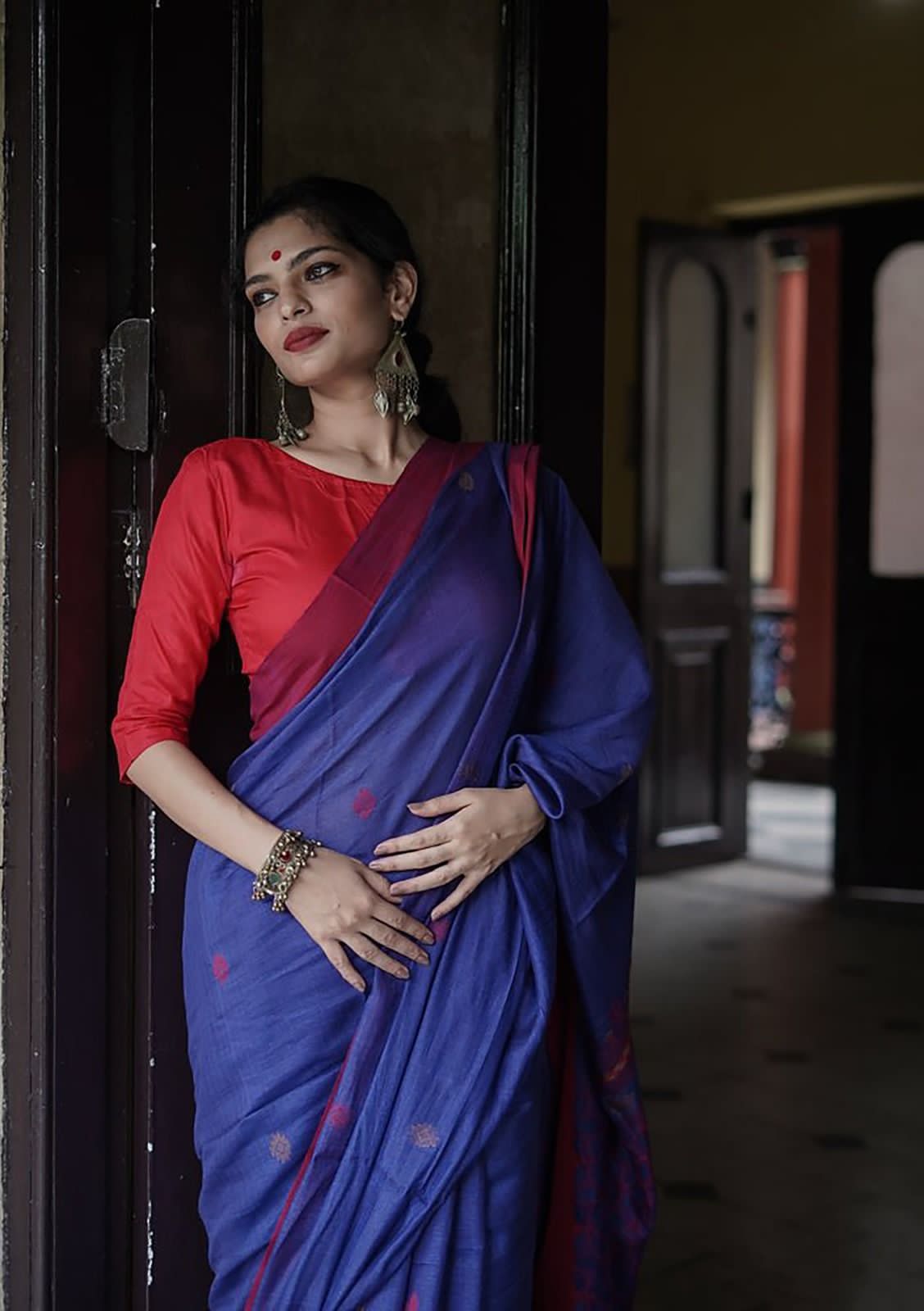 Angelic Blue Cotton Silk Weaving  Saree