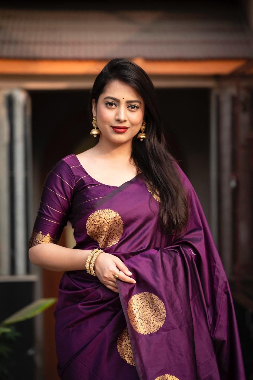Stunning Purple Soft Silk Weaving Saree